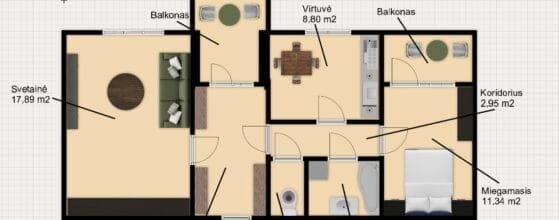 Svetainė su baldais – parduodamas 2 kambarių butas Laukininkų g. 27 Klaipėdoje