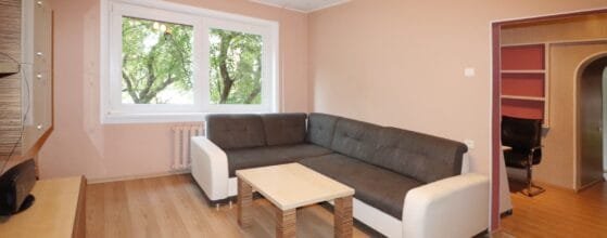 Svetainė su baldais – parduodamas 2 kambarių butas Laukininkų g. 27 Klaipėdoje