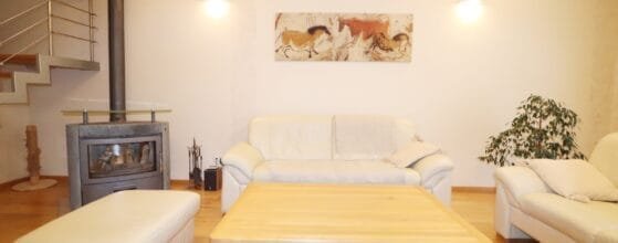 Erdvi svetainė su virtuve parduodamame sublokuotame name Klaipėdoje