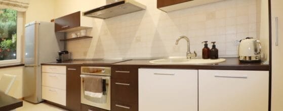 Erdvi svetainė su virtuve parduodamame sublokuotame name Klaipėdoje