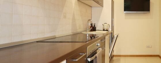 Erdvi svetainė su virtuve parduodamame sublokuotame name Klaipėdoje